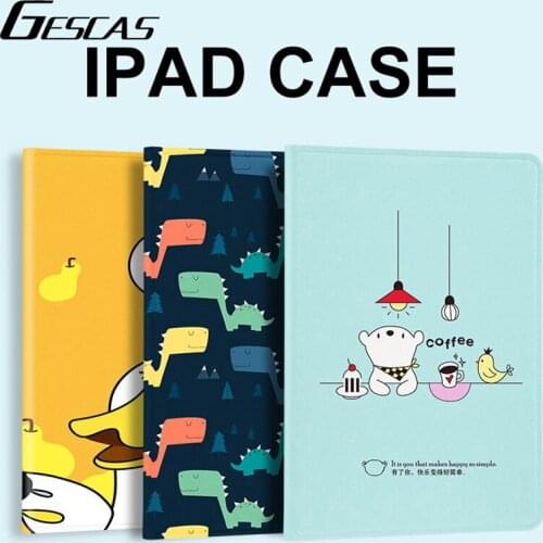 GESCAS For Ipad Mini 4 Case Cartoon Pattern Gift Tempered Film Tablet Case For Ipad Pro 9.7/.10.5/11 Inches