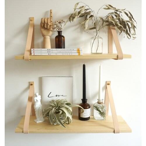 Premium Wood Decorative Shelves PU Strip Hanging Wall Mounted Shelves Plant Flower Pot Indoor Small Objects Board Storage Rack