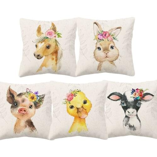Baby Animals Rabbit Horse Piggy Cow Cushion Cover Flower Throw Pillow Case Home Decor 45X45cm Living Room Decoration