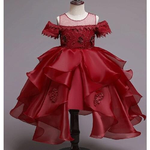 2020 Summer Pageant Evening Dress Beading Kids Dresses For Girls Children Lace Princess Party Wedding Tutu Dress Girl Costume