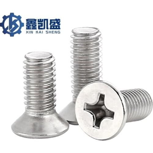 GB819 M2 100Pcs Environmental Protection Carbon Steel Nickel Silver Cross Countersunk Head Machine Bolt Stainless Steel 304