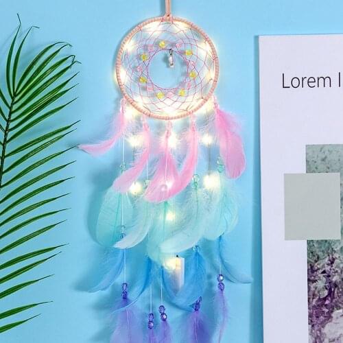 INS Photography Handmade Dream Catcher with LED Light Background Ornaments Dreamcatcher Pendant Creative Wall Hanging