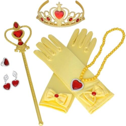 Disney New Princess Children Doll Accessories frozen Crown Necklace Gloves Peach Heart Magic Wand Earring Ring Set 8 Piece Set