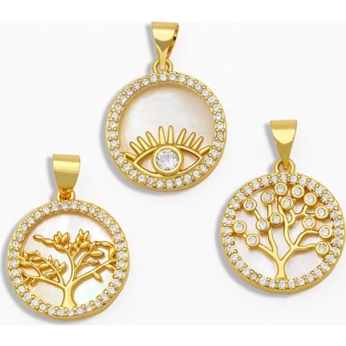 OCESRIO DIY White Stone Cute Life Tree Pendant Evil Eye Round Pendant Supply For Handmade Jewelry Making Accessories pdta091