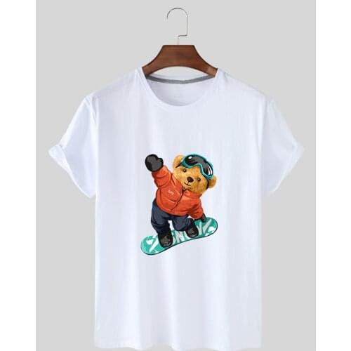 Summer Womens T-Shirt Fashion Ski Print Short Sleeves Round Neck Womens Elastic T-shirt Graphic T-shirt Womens Casual Shirt