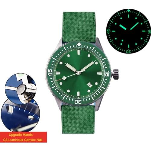 Cronos Mens Retro Dive Watch Green Sterile Dial Sapphire Crystal NH35 Automatic Movement 200m Water Resistant Rubber Strap Lume