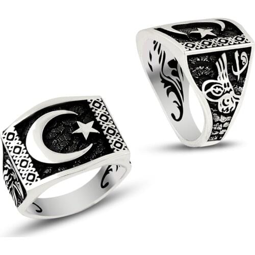 925 Silver Moon Star Ethnic Turkish Rings for Men