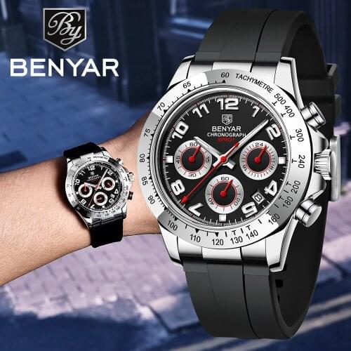 2021 New BENYAR Quartz Watches Mens Top Luxury Brand Mens Watches Fashion Rubber Strap Multifunctional Waterproof Wristwatches