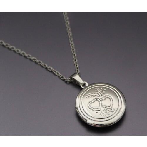 1pc Round Heart Photo Frame Pendant Necklace Golden Charms Floating Locket Necklaces Women Men Fashion Memorial Jewelry