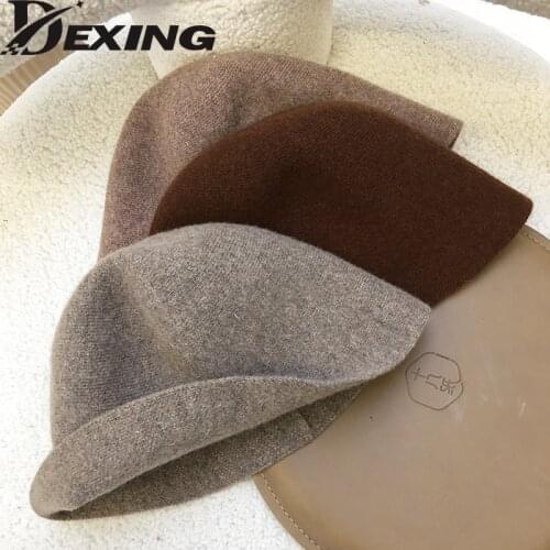 Japan 100% woolen fisherman hat female simple retro dome bucket hat ins warm knitted British bucket hats basin hat