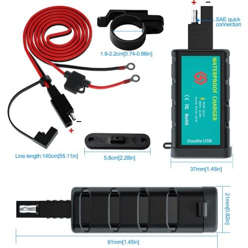 SAE To USB TYPE C Port Fast Charging Motorcycle Charger Adapter Voltmeter On/Off Switch Motor Motorbike Scooter Mobile Phone