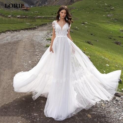 LORIE A-line Beach Wedding Dress Sleeveless Elegant Boho Lace Bridal Gowns Custom Made Princess Wedding Gowns Custom Made