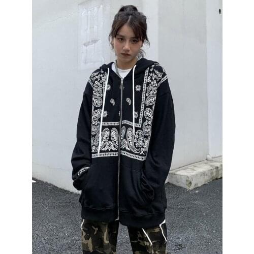 High Street Gothic Casual Jacket 2021 Autumn Winter New Cashew Nuts Print Hoodies Streetwear Hip-hop Man and Women Vintage Coat