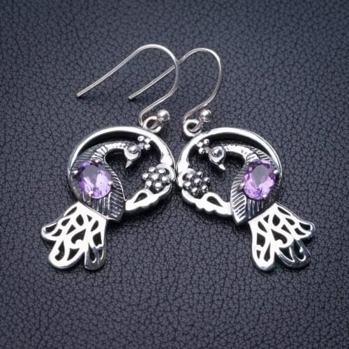 StarGems Natural Amethyst Peacock Handmade 925 Sterling Silver Earrings 1.75" E1157