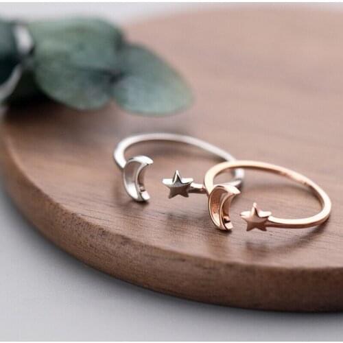 VENTFILLE 925 Sterling Silver Japanese and Korean Style Hollow Moon Star Ring Simple Personality Ins Wind