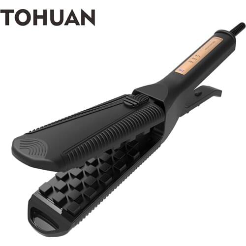 TOHUAN Fluffy Corrugated Iron Curling Hair Straightener Volume Crimping Iron Hair Chapinha Plastic Heating Plates Styling Tools