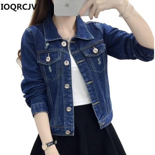 Women Basic Coats Autumn Hole Denim Jacket 2019 Winter New Vintage Long Sleeve Slim Female Jeans Coat Casual Girls Outwear R413