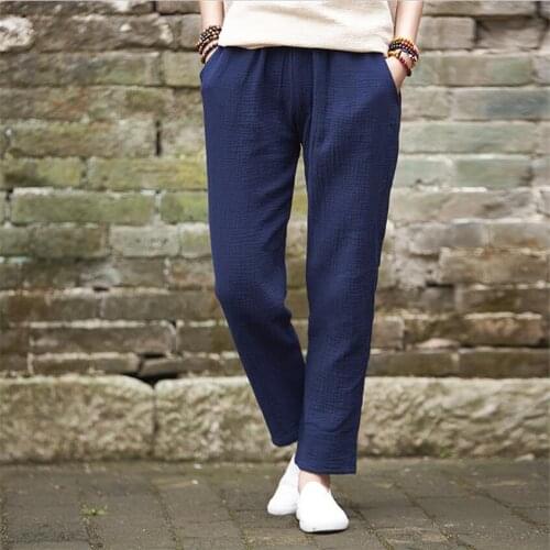 New 2020 Autumn women cotton linen pants,comfortable brand pleated casial pencil pants,plus size Spring plus size trouser M-7XL