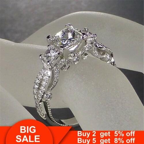 Vintage Female Promise ring 925 Sterling silver Three stone AAAAA cz Engagement Wedding Band Rings for women Bridal Fine Jewelry