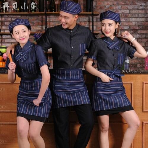 2017 New Design Hotel Waiter Denim Uniform Western Food Restaurant Work Clothing Cake Shop Server Workwear Free Shipping Uniform
