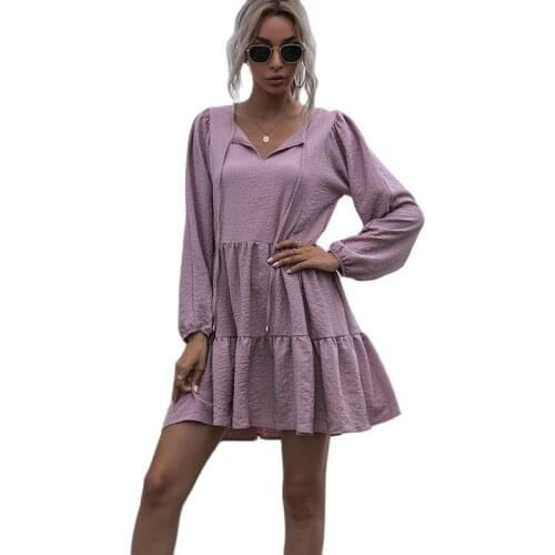 2021 Fashion New Solid O-Neck Frenum Dress Summer Casual Vintage Loose Sexy Party Dress Robe Pleated Women Clothes