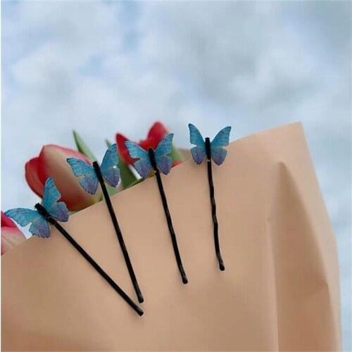 4pcs blue butterfly hairpin dreamy sweet side clip hair accessories girl bangs clip hairpin word clip