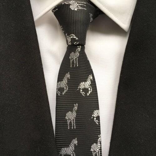 5cm Stylish Animal Tie Gentlemen Unique Party Casual Necktie Black with Zebra Pattern Gravata