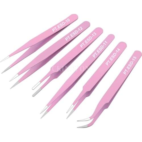 50sets 6pcs/set Black Tweezers Anti-static Stainless Steel Electronic Components Tweezers Resists Corrosion Repair Necessarity