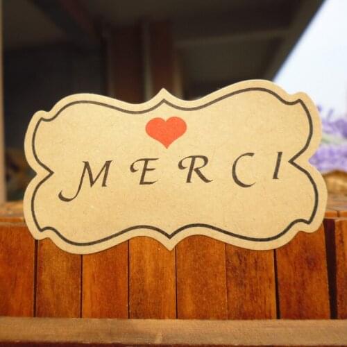 80pcs Big Size Kraft Merci French Fashion w41 Kraft For Student Lable for Kids 5.9x3.2cm Thank You Sticker