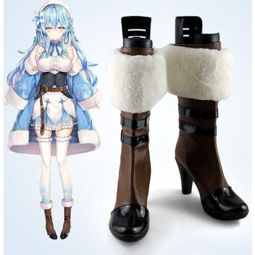 Anime Vtuber Hololive Yukihana Lamy Cosplay shoes Boots + Wig Heat Resistant Synthetic Hair Halloween Costume Accessory Props