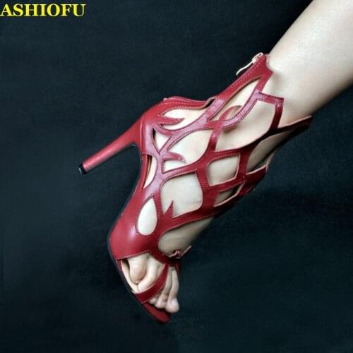 ASHIOFU Hot Sale Handmade New Womens Sandals Stiletto High Heel Party Prom Shoes Peep-toe Club Evening Fashion Sandals Shoes