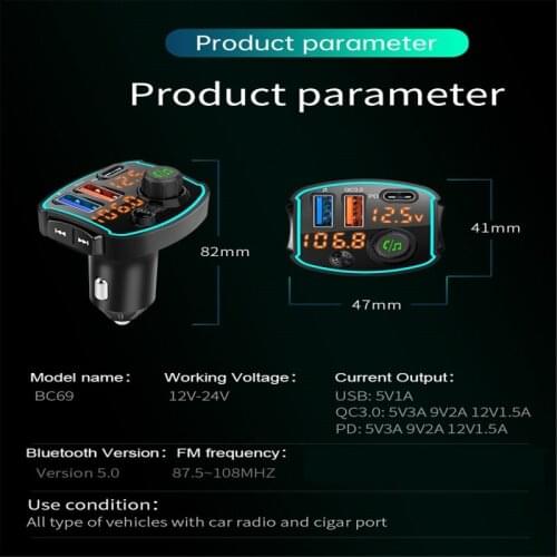Car Bluetooth 5.0 FM transmitter Dual LCD display Mp3 Player Handsfree Car Kit Q39F