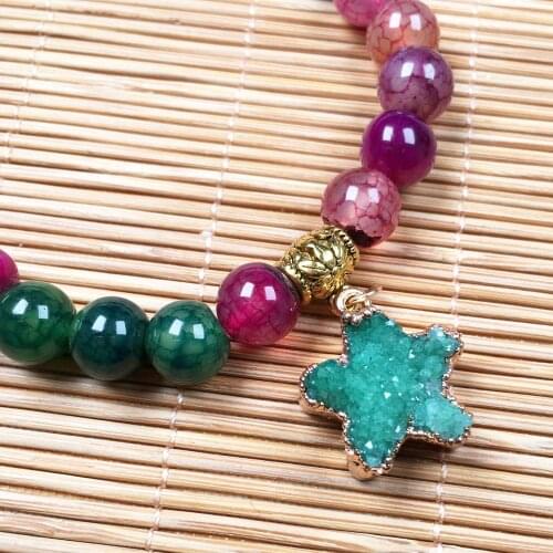 Natural Semi Precious Stone Bracelet For Woman Beads: 5mm Star Pendant 18 * 18mm Colorful Agates