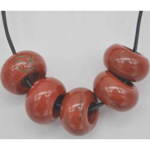 14MM Red Jaspe Big Hole Loose Beads Charms Fit Charms Jewelry For Woman Gift Bracelet Findings (5 pcs/lot) H177