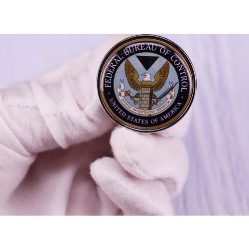 Federaaal Bureau of Control Game Pin FBC Glass Cabochon Button Brooch