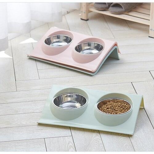 Pet Double Bowls Food Water Feeder Stainless Steel Cat Food Bowl for Dog Puppy Cats Pets Supplies Feeding Dishes