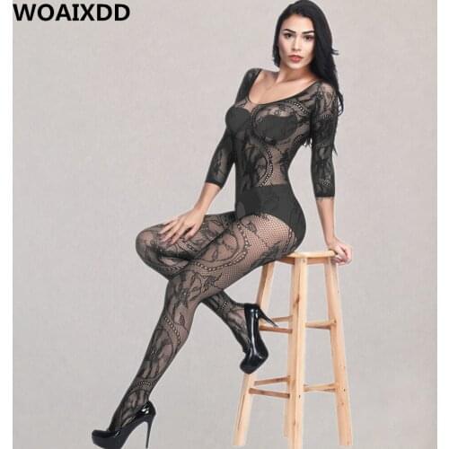 Plus Size Open Crotch Full Body Stockings Erotic Transparent Lingerie With Lace Tights Women Sexy Underwear Printed Pantyhose