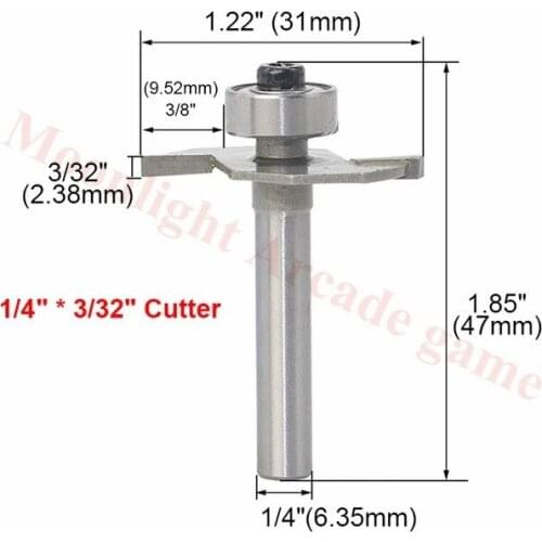Arcade T Slot Router Bit 1/4" Shank 3/32" Cutting Depth 2 Flutes HSS T-Slot Woodworking Cutter Grooving Tool Cabinets Machines