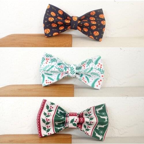 Dog Bow tie Handmade Bowknot Christmas Deer Halloween Pumpkin Pattern for Small Medium Large Dog Puppy Pet Accessories Bow-tie