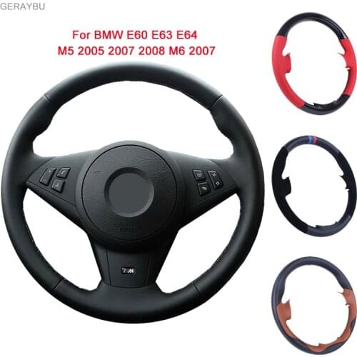 GERAYBU Custom DIY Black Artificial Leather Hand-sewn Car Steering Wheel Cover For BMW E60 E63 E64 M5 2005 2007 2008 M6 2007
