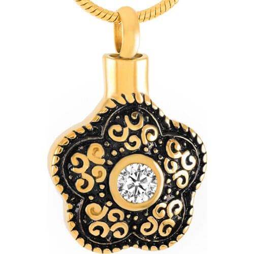 IJD9384 Gold Color Metal Clear Rhinestone Stainless Steel Cremation Jewelry in Pendant Necklaces Women Wholesale or Retail