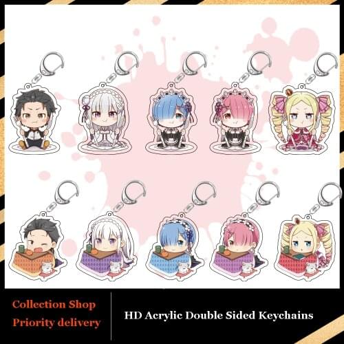 Collection Toy Anime Re:Life in a different world from zero Cute HD Acrylic Charm Keychains Keyring Bags Pendant Ram Rem Emilia
