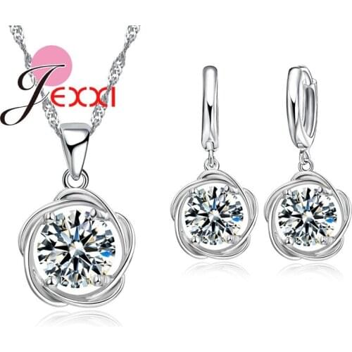 Charm Flower Hollow Design Jewelry Set With Shiny Necklace/Earrings/Pendant 925 Sterling Silver Elegant Design Bijoux