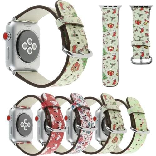Leather Watch Band for Apple Watch Strap Christmas Snowflake Stocking Santa Claus Band for iWatch Series 1/2/3 Wristbands