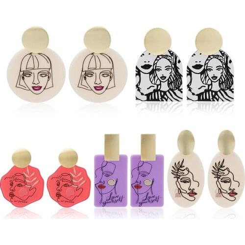 Fashion Oil Painting Round Pendant Earrings For Women Girls Vintage Animal Plant Geometric Charms Stud Ear Jewelry Party Gifts