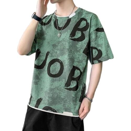 2021 Summer Men Print T-Shirt Cotton Short Sleeve Casual Loose Thin Tees Fashion Chic Clothes For Youth