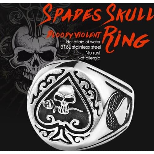 BEIER drop shipping skull bite rose poker design ring stainless steel Gothic personality men Punk rock jewelry Gift BR8-603