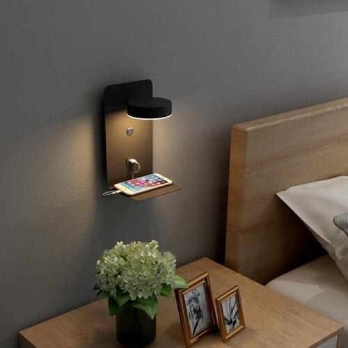 Reading Wall Light with USB Port Charging Creative Rack Bedroom Bedside Lamp with Switch For Living room Study Sconce Wall lamp