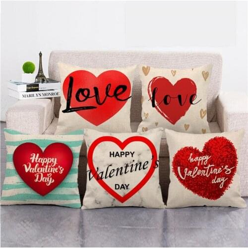 Cushion Covers 45*45cm February 14th Valentines Day Gift Pillow Cover Artificial Linen Cushion Cover Wedding Anniversary Gift
