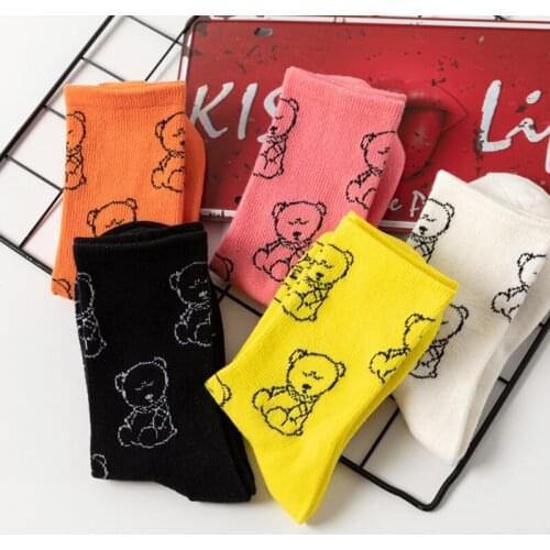 New Arrivals Little Bear Cartoon Sock Lovely Style Cotton Women Socks Middle Tube Socks
